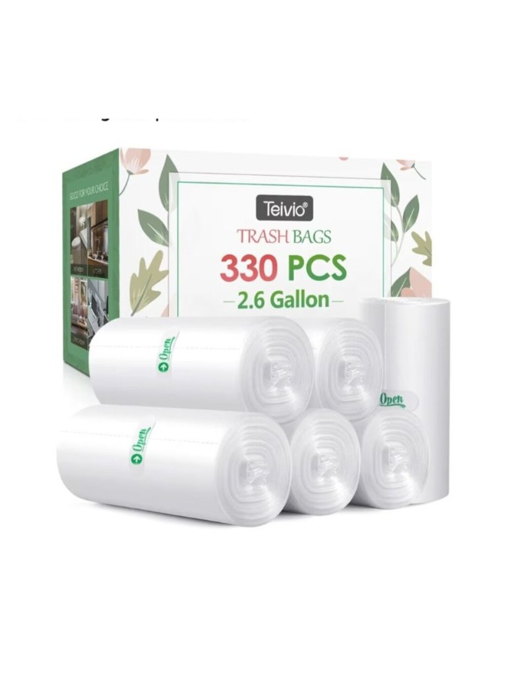 Teivio 330-Count 2.6-Gallon Trash Bags Durable Leak-Proof Small Plastic Liners